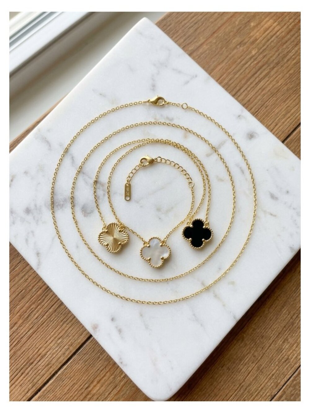 18K Gold Plated Four Leaf Clover Pendant Necklace Set 3Pcs